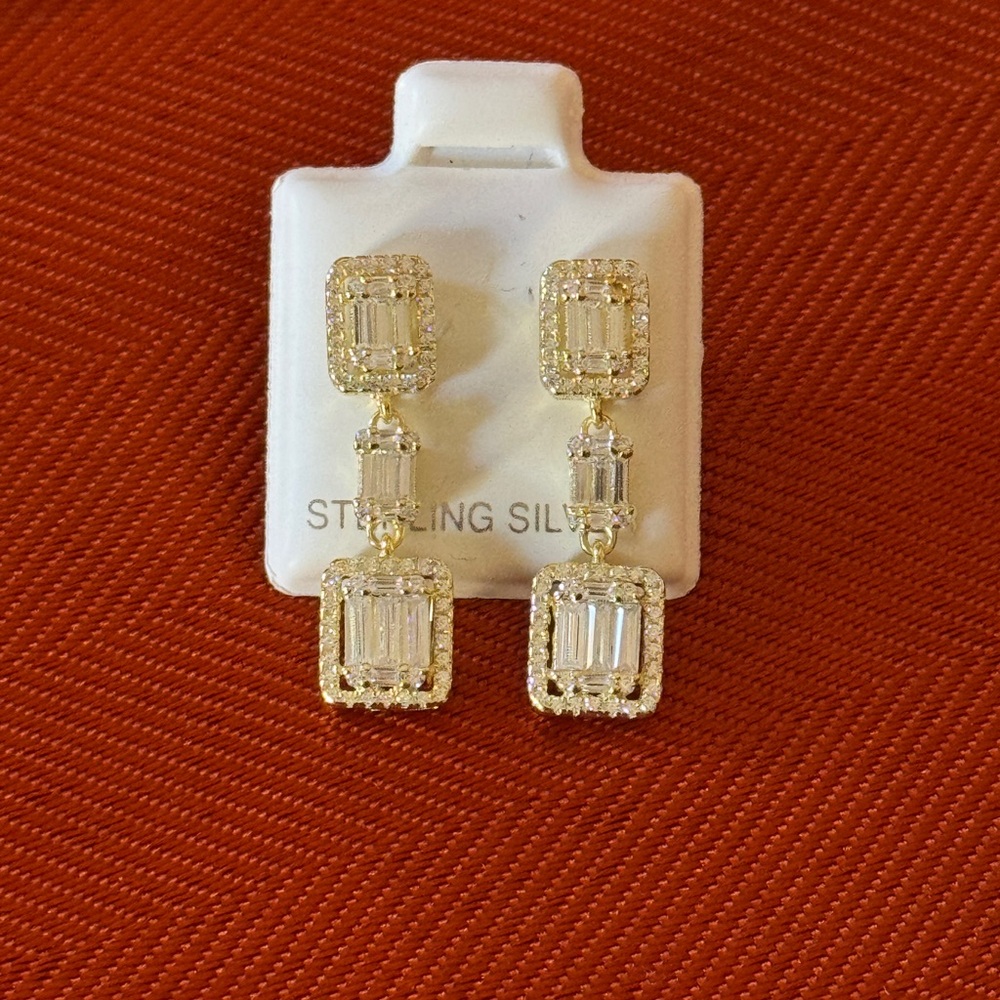 Gold Plated Solid Sterling Silver Drop Earrings - image 3